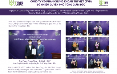 CÔNG TY CỔ PHẦN CHỨNG KHOÁN TRÍ VIỆT (TVB) BỔ NHIỆM QUYỀN PHÓ TỔNG GIÁM ĐỐC